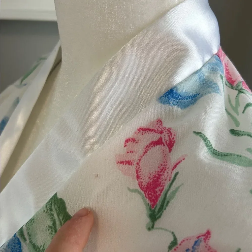 Vintage Union Label 70s 80s Sears Floral Satin Long Robe with Belt Large